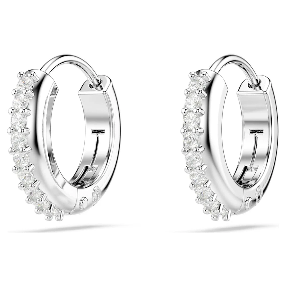 Matrix hoop earrings, Round cut, White, Rhodium plated by SWAROVSKI