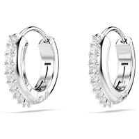 Matrix hoop earrings, Round cut, White, Rhodium plated by SWAROVSKI