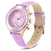 Octea chrono watch, Swiss Made, Leather strap, Purple, Rose gold-tone finish by SWAROVSKI