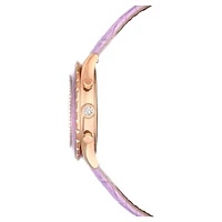 Octea chrono watch, Swiss Made, Leather strap, Purple, Rose gold-tone finish by SWAROVSKI