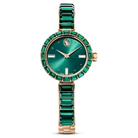 Matrix bangle watch, Swiss Made, Crystal bracelet, Green, Champagne gold-tone finish by SWAROVSKI