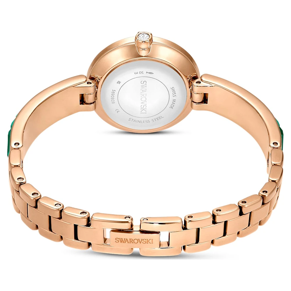 Matrix bangle watch, Swiss Made, Crystal bracelet, Green, Champagne gold-tone finish by SWAROVSKI