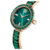 Matrix bangle watch, Swiss Made, Crystal bracelet, Green, Champagne gold-tone finish by SWAROVSKI