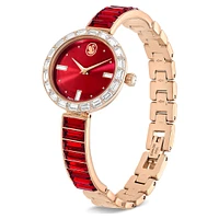 Matrix bangle watch, Swiss Made, Crystal bracelet, Red, Rose gold-tone finish by SWAROVSKI