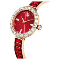 Matrix bangle watch, Swiss Made, Crystal bracelet, Red, Rose gold-tone finish by SWAROVSKI