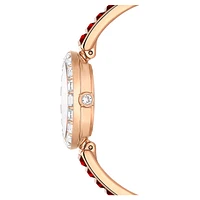 Matrix bangle watch, Swiss Made, Crystal bracelet, Red, Rose gold-tone finish by SWAROVSKI