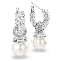 Matrix drop earrings, Crystal pearl, Round cut, White, Rhodium plated by SWAROVSKI