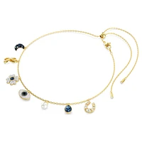 Symbolica choker, Crystal pearl, Moon, infinity, clover, evil eye and horseshoe, Blue, Gold-tone plated by SWAROVSKI