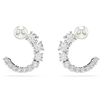 Matrix hoop earrings, Crystal pearl, Round cut, White, Rhodium plated by SWAROVSKI