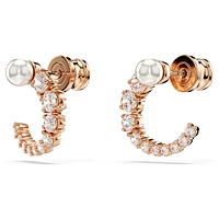 Matrix hoop earrings, Crystal pearl, Round cut, White, Rose gold-tone plated by SWAROVSKI
