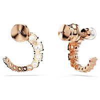 Matrix hoop earrings, Crystal pearl, Round cut, White, Rose gold-tone plated by SWAROVSKI