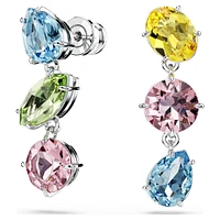 Gema drop earrings, Asymmetrical design, Mixed cuts, Multicolored, Rhodium plated by SWAROVSKI