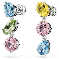Gema drop earrings, Asymmetrical design, Mixed cuts, Multicolored, Rhodium plated by SWAROVSKI