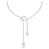 Matrix Y necklace, Crystal pearl, Round cut, White, Rhodium plated by SWAROVSKI