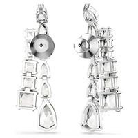 Matrix drop earrings, Mixed cuts, White, Rhodium plated by SWAROVSKI