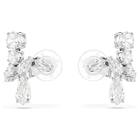 Matrix clip earrings, Mixed cuts, White, Rhodium plated by SWAROVSKI