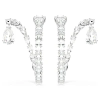 Matrix hoop earrings, Mixed cuts, White, Rhodium plated by SWAROVSKI