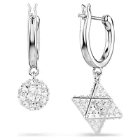 Dextera drop earrings, Asymmetrical design, Round cut, Star and sphere, White, Rhodium plated by SWAROVSKI