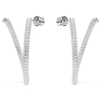 Dextera hoop earrings, Round cut, White, Rhodium plated by SWAROVSKI