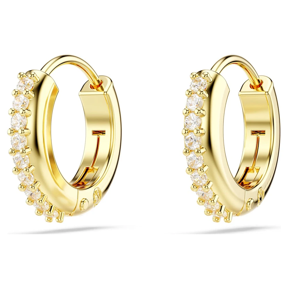 Matrix hoop earrings, Round cut, White, Gold-tone plated by SWAROVSKI