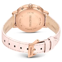 Matrix tennis chrono watch, Swiss Made, Leather strap, Pink, Rose gold-tone finish by SWAROVSKI