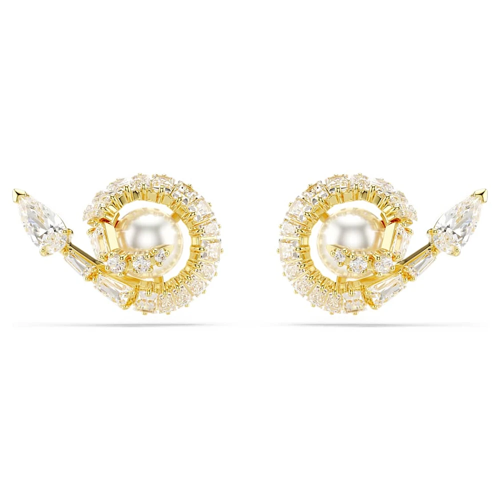 Snake stud earrings, Crystal pearl, Mixed cuts, Year of the Snake, White, Gold-tone plated by SWAROVSKI