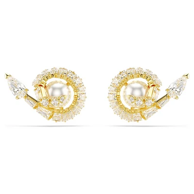 Snake stud earrings, Crystal pearl, Mixed cuts, Year of the Snake, White, Gold-tone plated by SWAROVSKI