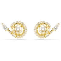 Snake stud earrings, Crystal pearl, Mixed cuts, Year of the Snake, White, Gold-tone plated by SWAROVSKI