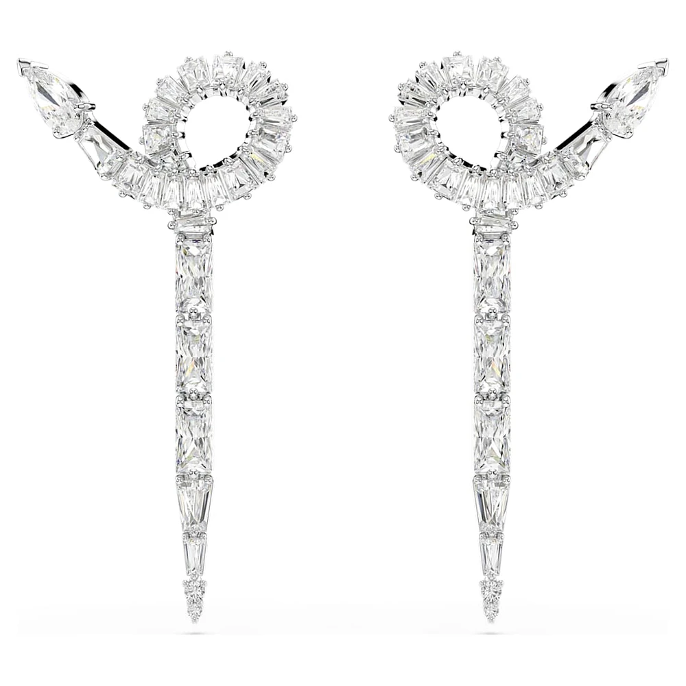 Snake drop earrings, Mixed cuts, Year of the Snake, White, Rhodium plated by SWAROVSKI