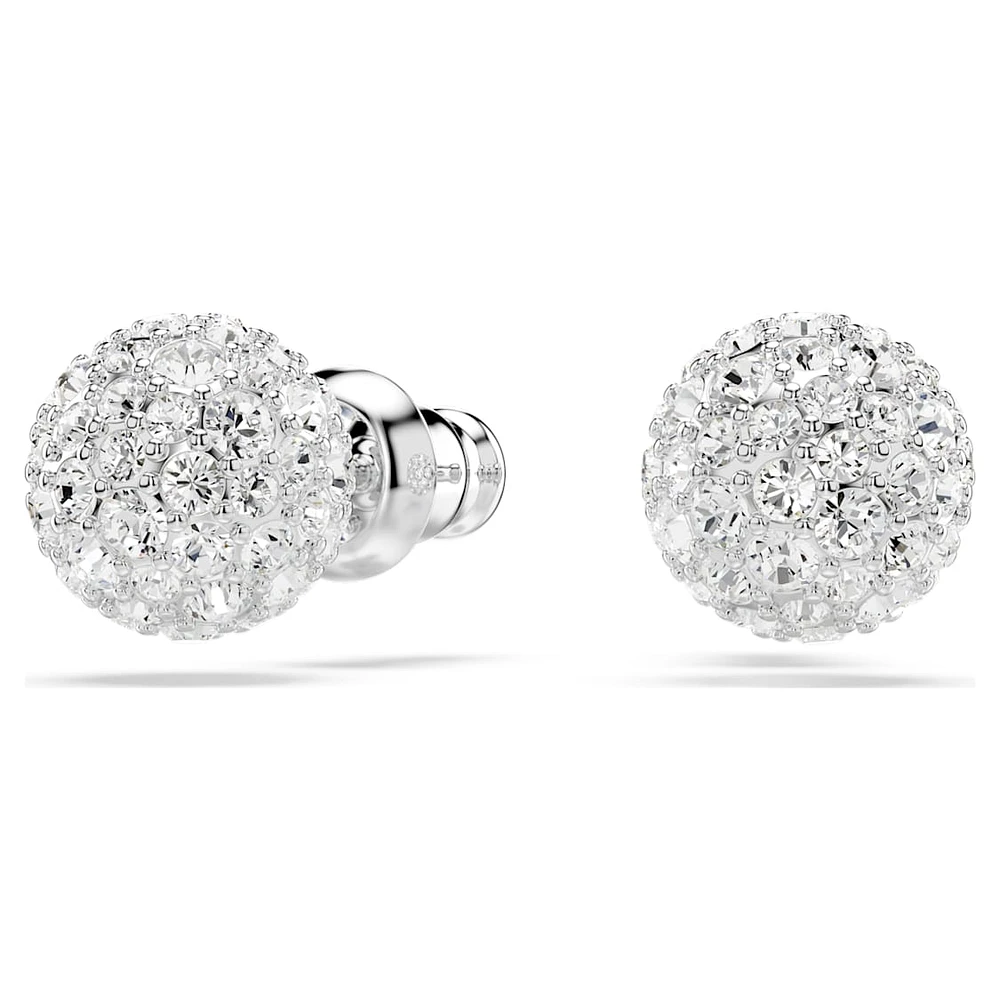 Dextera stud earrings, Round cut, Sphere, White, Rhodium plated by SWAROVSKI