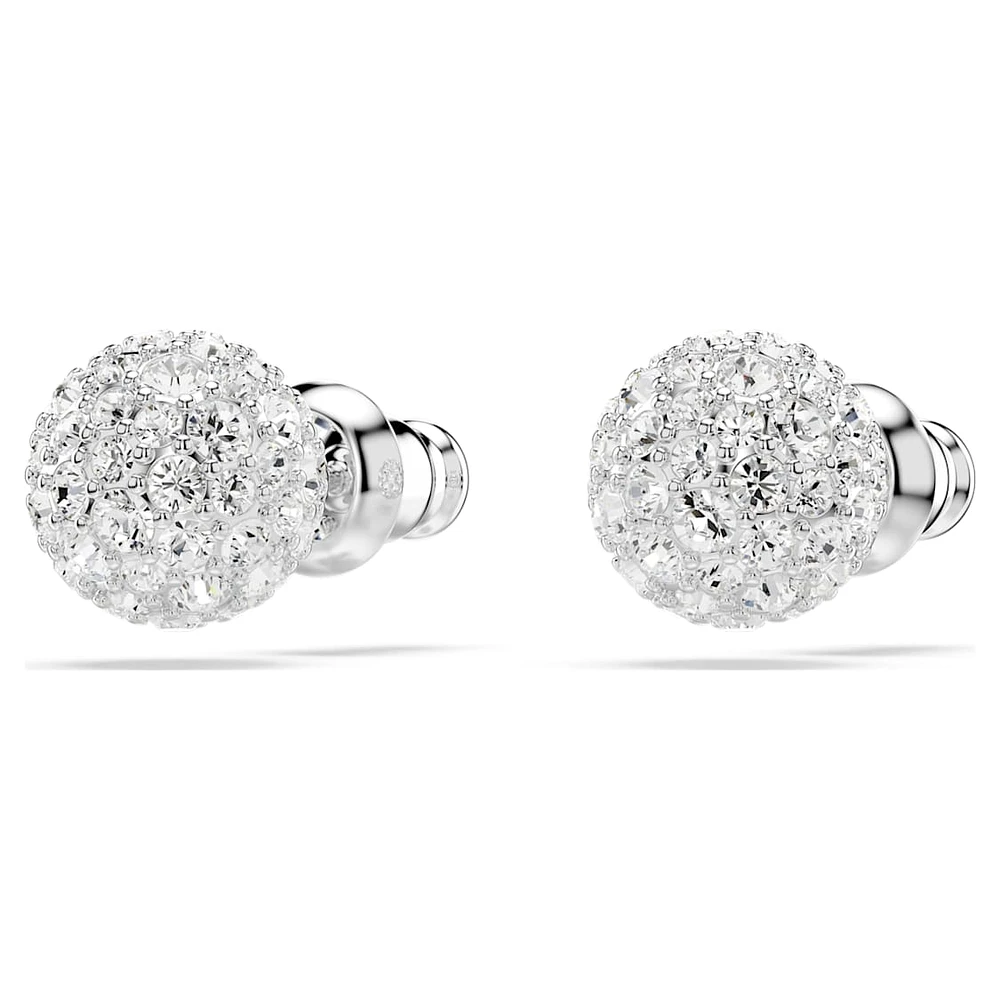 Dextera stud earrings, Round cut, Sphere, White, Rhodium plated by SWAROVSKI
