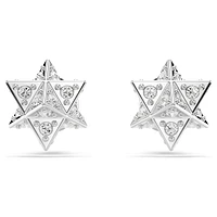 Dextera stud earrings, Round cut, Star, White, Rhodium plated by SWAROVSKI