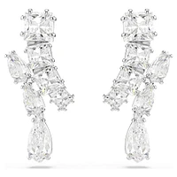 Matrix drop earrings, Mixed cuts, White, Rhodium plated by SWAROVSKI