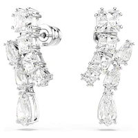 Matrix drop earrings, Mixed cuts, White, Rhodium plated by SWAROVSKI