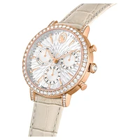 Matrix tennis chrono watch, Swiss Made, Leather strap, Beige, Rose gold-tone finish by SWAROVSKI