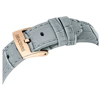 Matrix tennis chrono watch, Swiss Made, Leather strap, Grey, Champagne gold-tone finish by SWAROVSKI