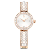 Matrix pearl bangle bangle watch, Swiss Made, Crystal bracelet, White, Rose gold-tone finish by SWAROVSKI