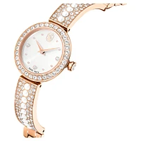 Matrix pearl bangle bangle watch, Swiss Made, Crystal bracelet, White, Rose gold-tone finish by SWAROVSKI