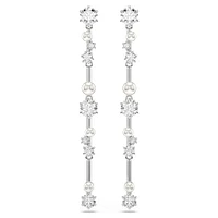 Constella drop earrings, Crystal pearl, Round cuts, White, Rhodium plated by SWAROVSKI
