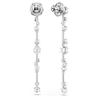 Constella drop earrings, Crystal pearl, Round cuts, White, Rhodium plated by SWAROVSKI