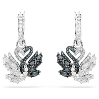 Swan drop earrings, Swan, Black, Mixed metal finish by SWAROVSKI