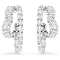 Matrix hoop earrings, Mixed cuts, Heart, White, Rhodium plated by SWAROVSKI