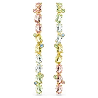 Gema drop earrings, Asymmetrical design, Mixed cuts, Long, Multicolored, Gold-tone plated by SWAROVSKI