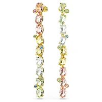 Gema drop earrings, Asymmetrical design, Mixed cuts, Long, Multicolored, Gold-tone plated by SWAROVSKI