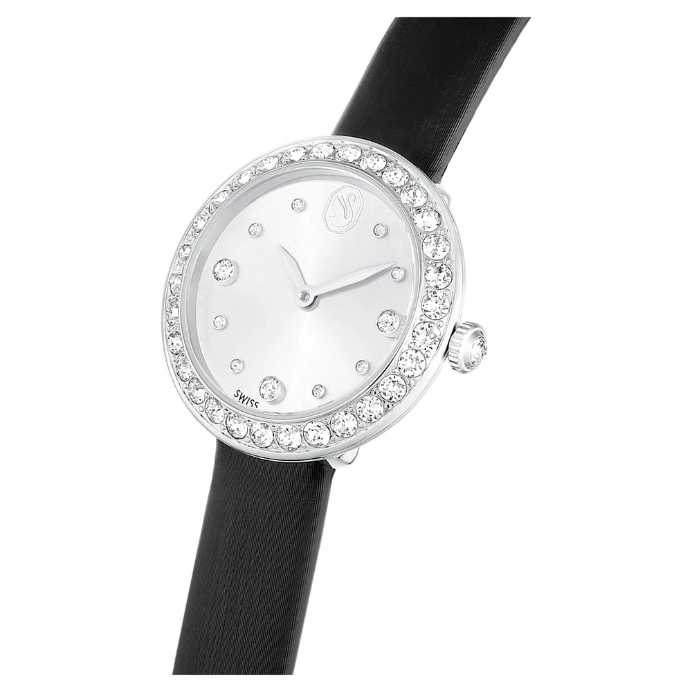 Matrix tennis watch, Swiss Made, Leather strap, Black, Stainless steel by SWAROVSKI