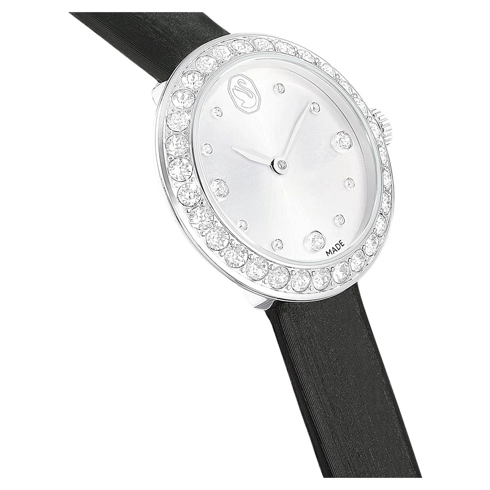 Matrix tennis watch, Swiss Made, Leather strap, Black, Stainless steel by SWAROVSKI