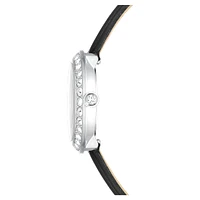 Matrix tennis watch, Swiss Made, Leather strap, Black, Stainless steel by SWAROVSKI