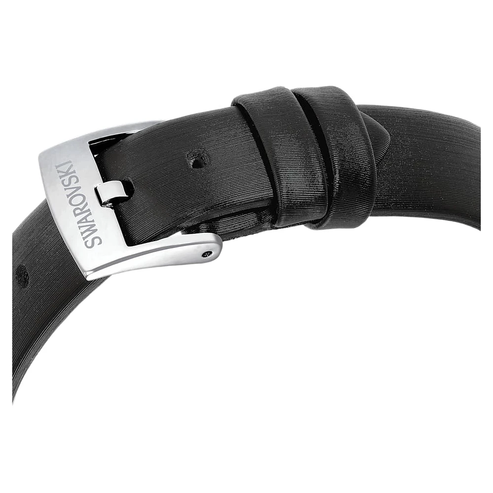 Matrix tennis watch, Swiss Made, Leather strap, Black, Stainless steel by SWAROVSKI