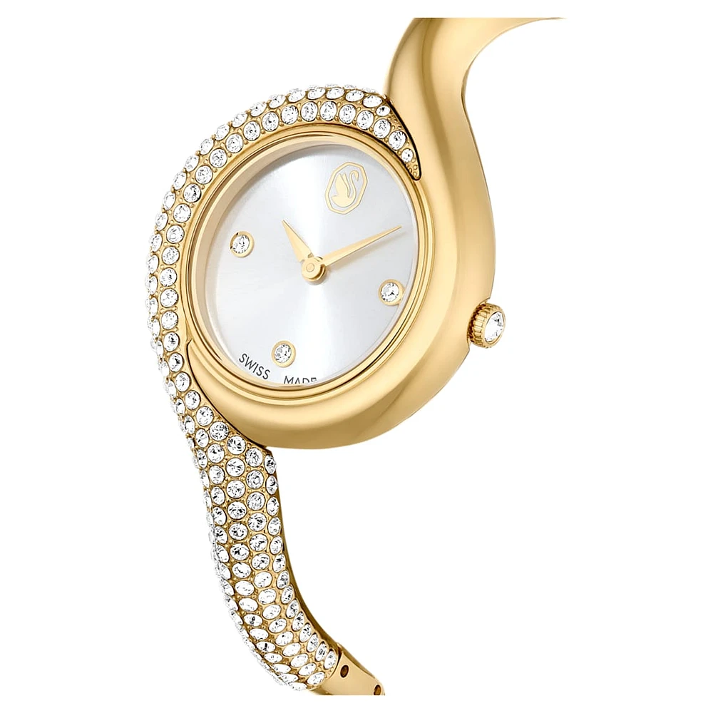 Dextera asymmetric watch, Swiss Made, Metal bracelet, Gold tone, Gold-tone finish by SWAROVSKI