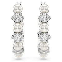 Matrix hoop earrings, Crystal pearl, Round cut, White, Rhodium plated by SWAROVSKI